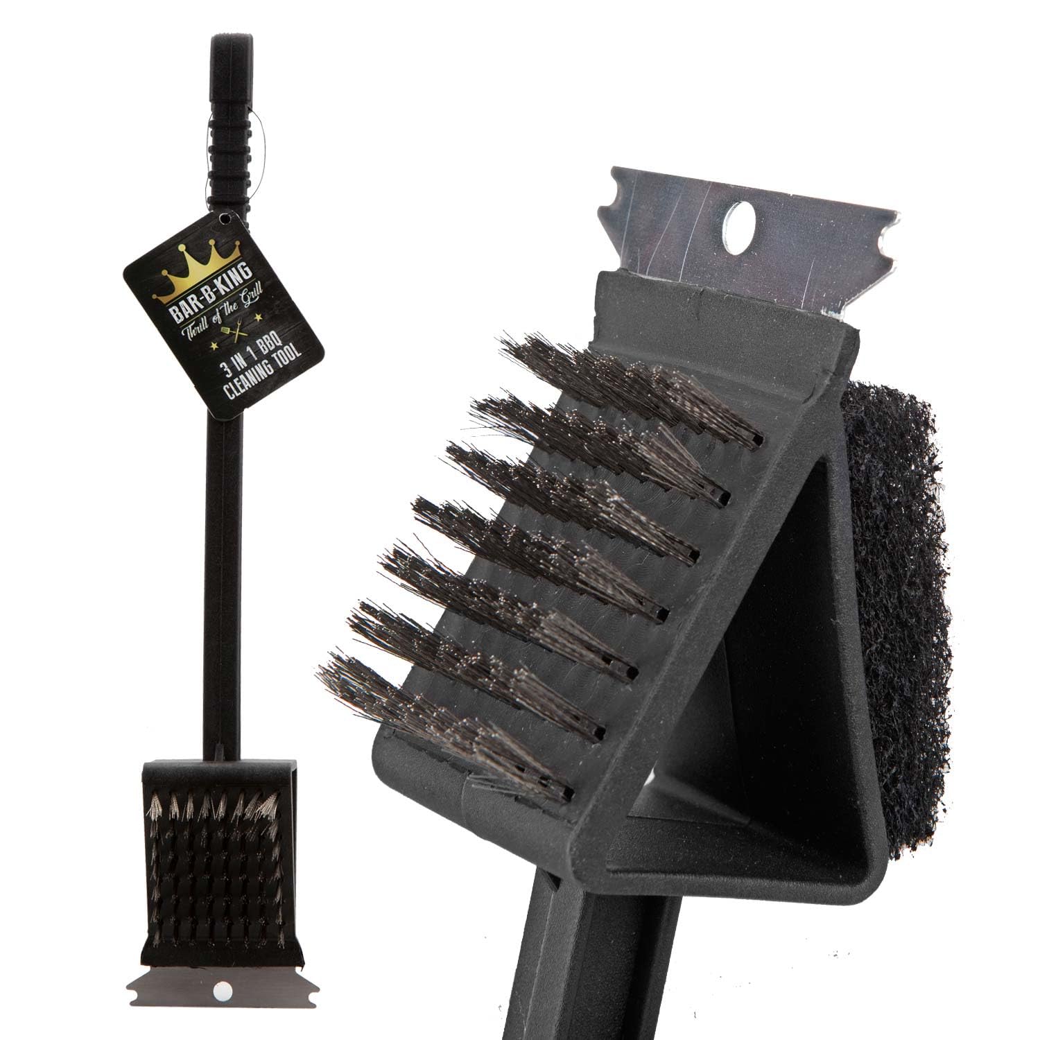 VFM - Bbq Cleaning Tool 3In1 6cm With Steel Scraper Bar-B-King