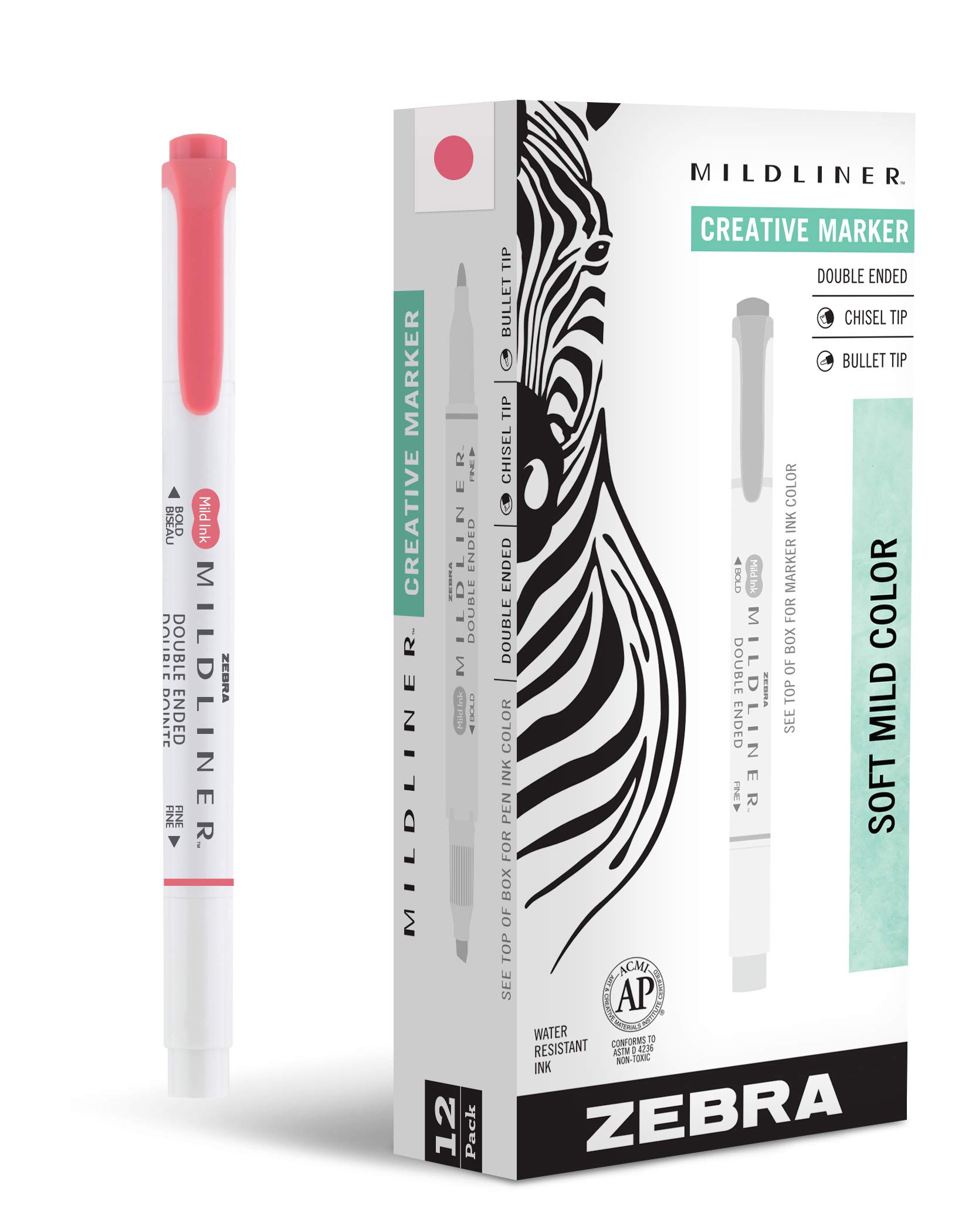 Photo 1 of Zebra Pen Mildliner Dual-Tip Highlighters, Broad and Fine Tips, Ideal for Bible Highlighting, No Bleed, School Supplies, Teacher Supplies, and Office Supplies, Mild Red Ink, 12-Pack (78130upc)