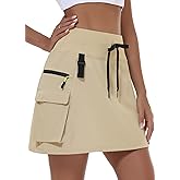 JWM Women's Hiking Cargo Skort Skirt High Waisted Golf Workout with Zipper Pockets Tummy Control Quick Dry Water Resistant