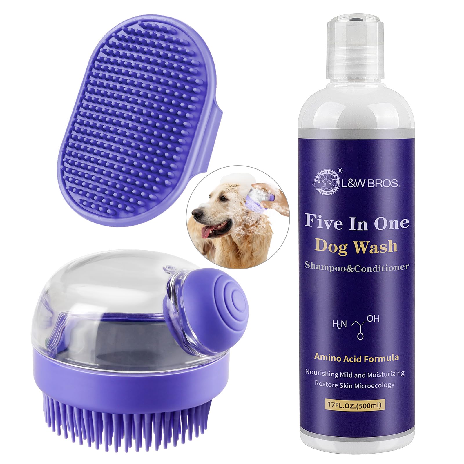 Comotech 3PCS Dog Bath Kit | 5-1 Dog Shampoo and