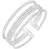 Wovanoo Rhinestone Bracelet Multilayer Cuff Bracelet Sparkling Crystal Layered Bridal Bracelets for Women