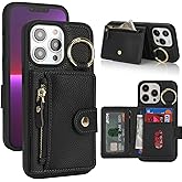 Hamany for iPhone 13 pro max Phone case Wallet with Card Holder,for iPhone 13 pro max Case Wallet with Zipper with Slot Kickstand Stand Case for Women and Man-Black