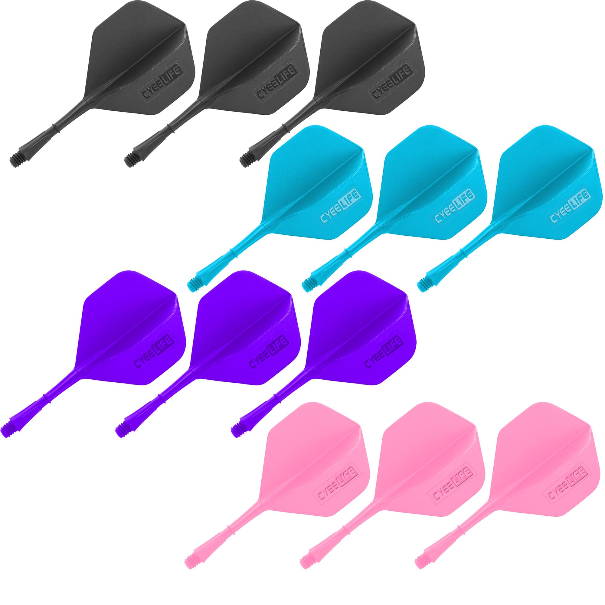 CyeeLife Molded Dart Flights and shafts,12pcs One Piece Integrated Plastic New Accessories kit,4 Colors CF01