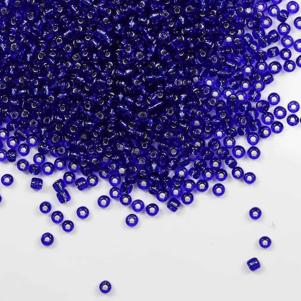 Tibaoffy Transparent Dark Blue with Silver Lined Beads Size 6/0 Crafts Glass Seed Beads 4mm for Jewelry Making (Total About 100g About 1200pcs)