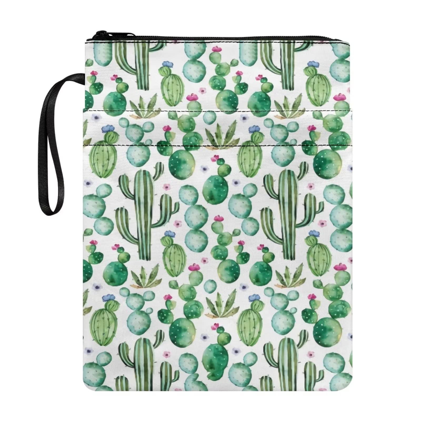 SEANATIVE Tropical Green Cactus Pattern Book Cover for Hardcover and Paperback Book Sleeve Protector Pouch with Zipper for Book Lovers
