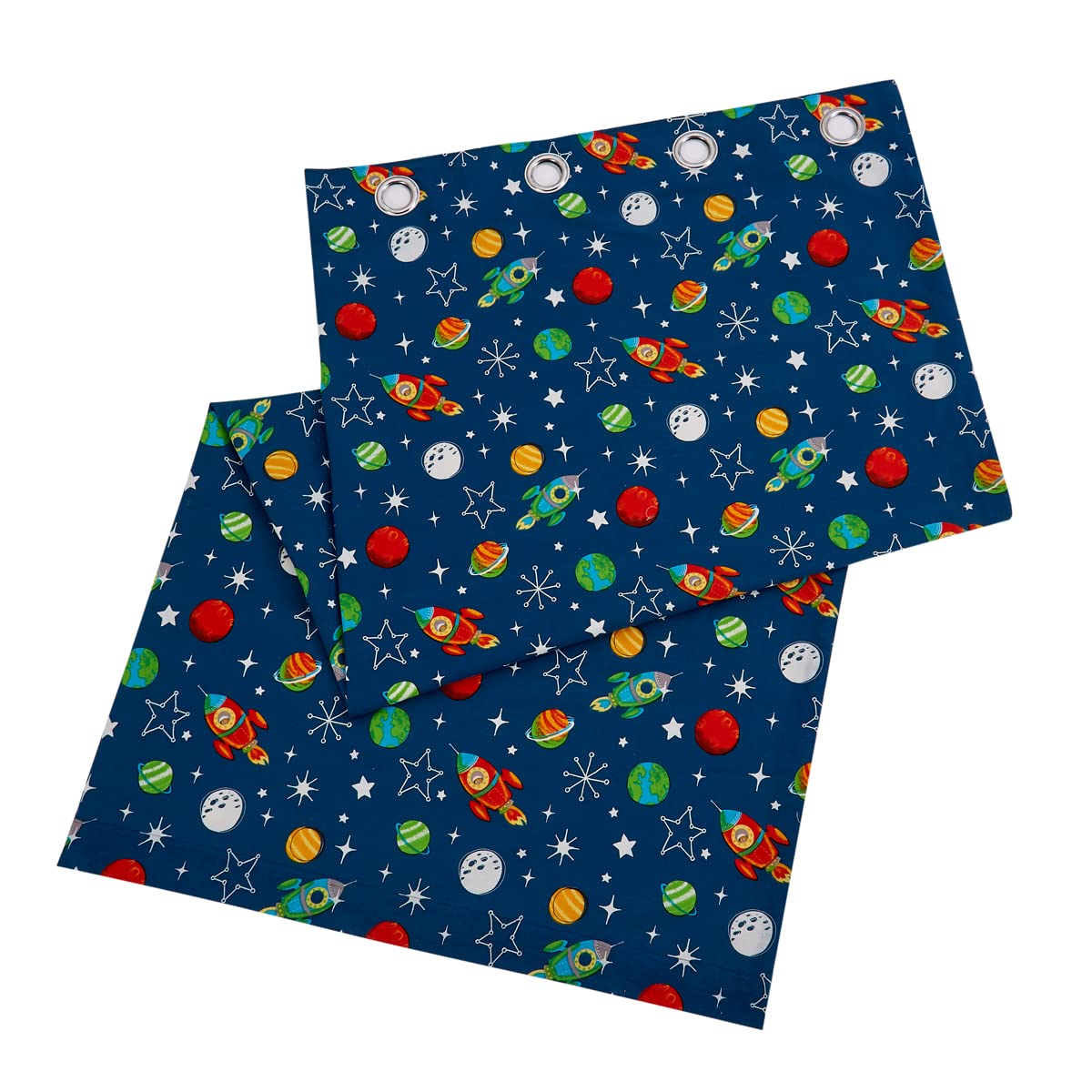 Olivia Rocco Space Duvet Cover Set Kids Childrens Rockets Space Planets Stars Moon Blue Grey Soft Easy Care Duvet Cover Quilt Bedding Set With Pillowcase (Curtains (66" x 72"))