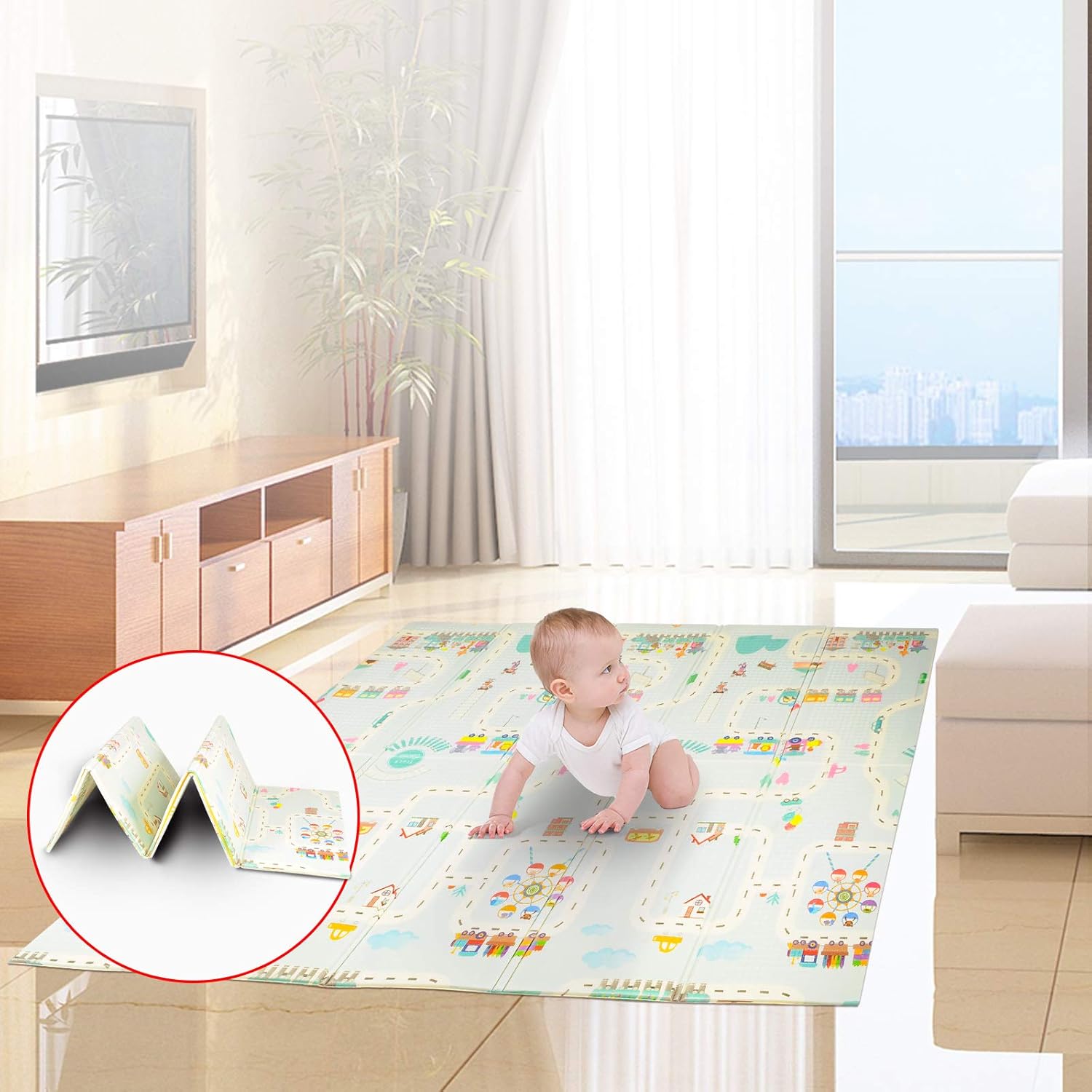 ISFC Waterproof Baby Play Mat - Foldable Non-Toxic Anti-Slip Soft Crawling Mat for Babies, Infants, Kids, Toddlers Outdoor or Indoor Use (Blue, 79X59X0.4 in) : Baby