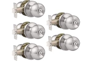 Probrico(5 Pack Bed/Bath Room Round Door Knob,Privacy Function for Bathroom/Bedroom,Interior Door Door Lock Handle Satin Nickel Finish, Keyless(Thumb Turn Lock on The Inside) Door Handles Locks