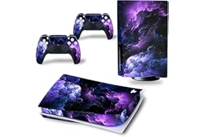 CXWITHY Skin Sticker for PS5 Disc Console and Wireless Controller, Protective Vinyl Decal Purple Clouds Cover Wrap Game Accessories