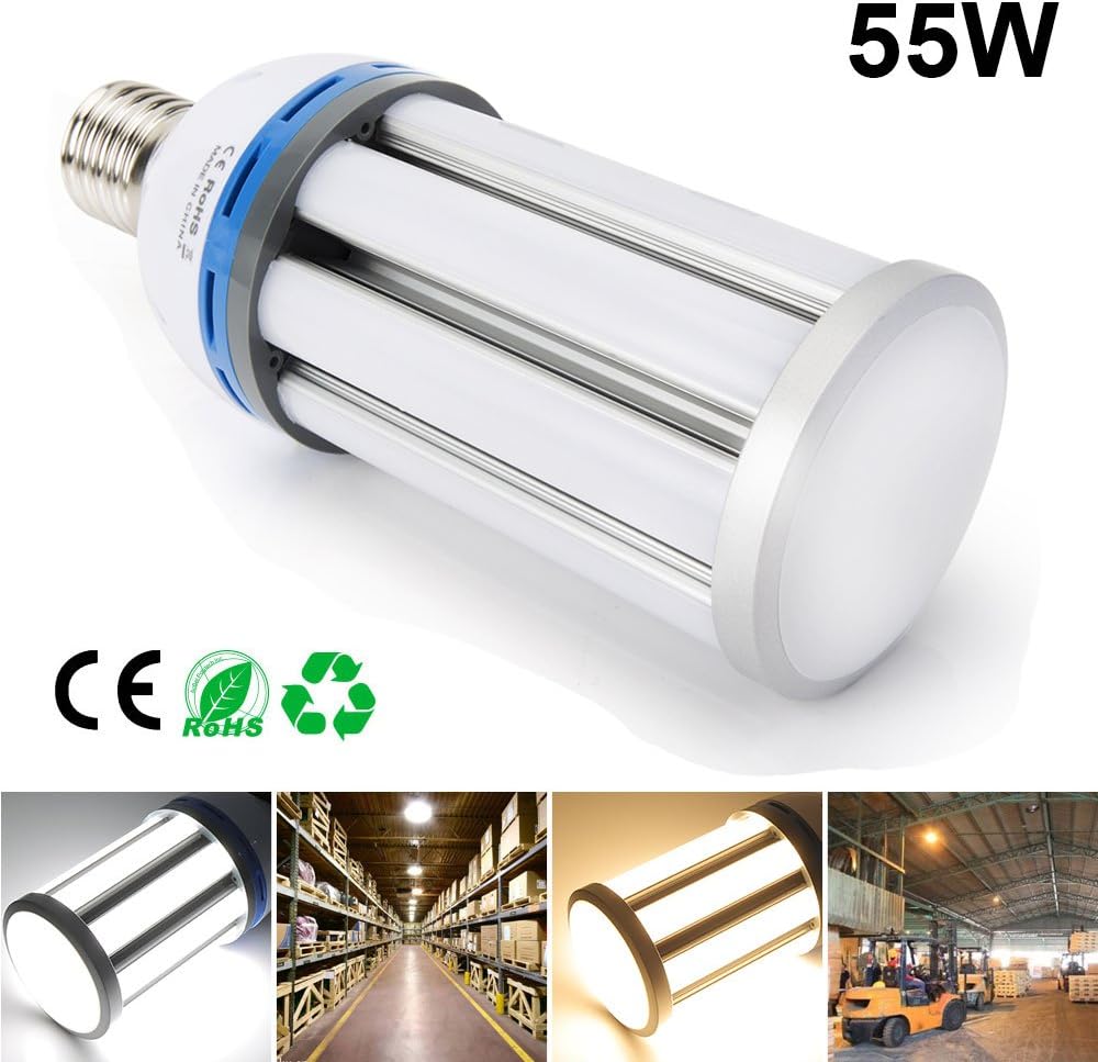 LED Corn Light E27 55W, Lighting LED Cron Lamp, Energy Saving Cron Bulbs for Home, Garden, Tent, Street, Warehouse, Market, High Brightness, AC 85~266V, 360 Degree No Dead Angle Beam