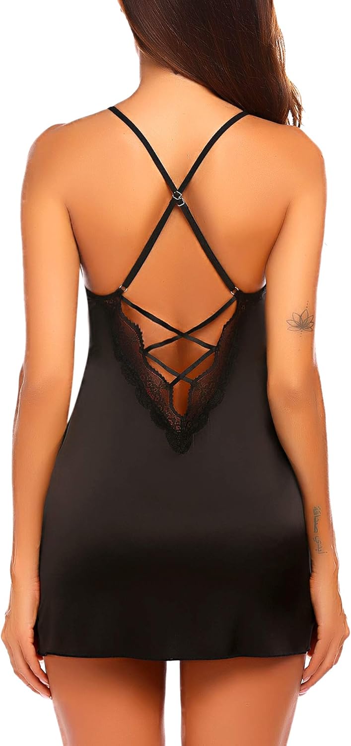 Avidlove Women Chemise Lingerie Satin Lace Nightgown Lace Babydoll Sleepwear Dress at  Women’s Clothing store