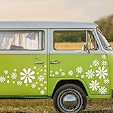 Fuutreo 12 Sheets Daisy Stickers 130 Pcs Flower Car Decals Self Adhesive Vinyl Retro Butterfly Flower Car Sticker for Bumper Mirror Window Clings Laptop Wall Decoration(Single Color,Daisy)