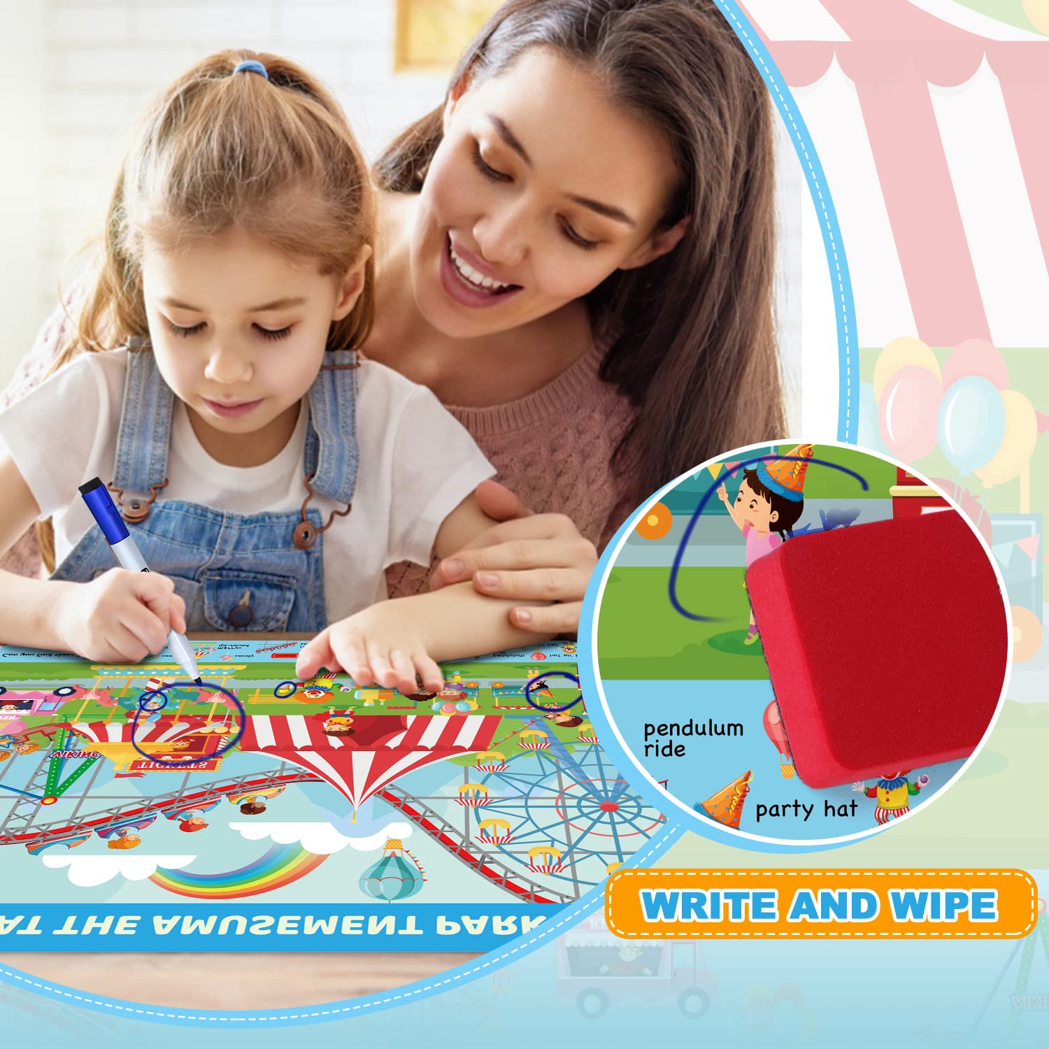 Reusable Preschool Learning Activities, Search and Find Cards with 4 Markers and 12 Themes Mats, Educational Toys for Kids Ages 4-6,3-8, Travel Games Gifts for Girls and Boys Ages 3 4 5 6