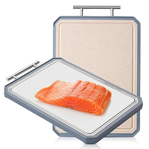 Titanium Cutting Board Double Sided, Titanium Cutting Boards for kitchen, Wheat straw Large Cutting Board for meat, Easy Clean and Non toxic Chopping Board Dishwasher Safe (16"L x 11"W)