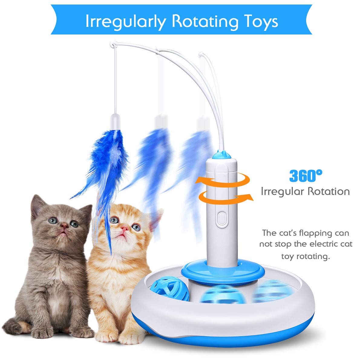 isYoung Cat Teasing Toy, Electric Mute Training Cat Toy Kitten Rotating Teaser Feather, Fun Playing Interactive Smart Game Pet Toy