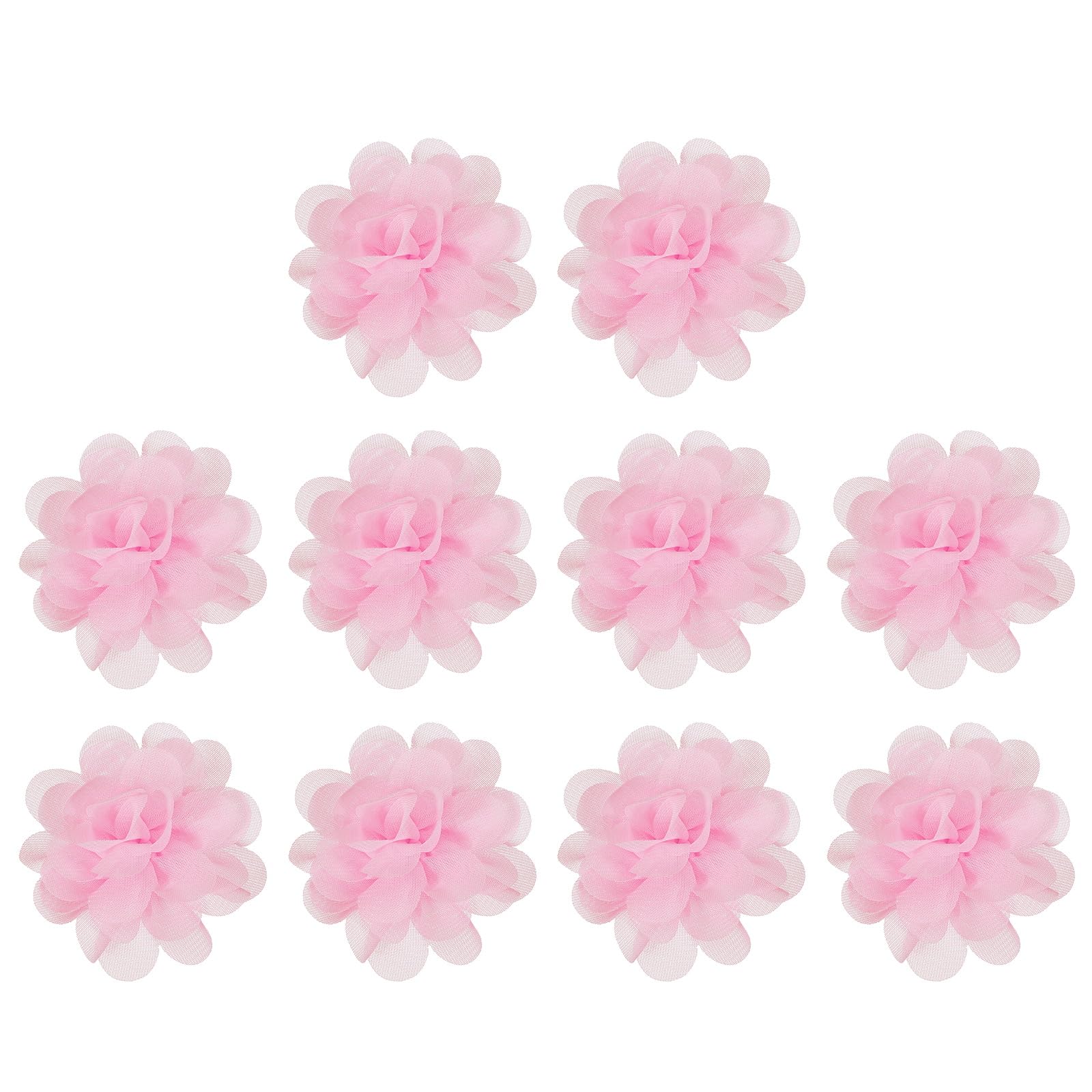 PATIKIL 2" Chiffon Flowers, 10 Pcs Mesh Fabric Flowers Sewing Fabric Appliques Headband Embellishments for DIY Craft Wedding Decor, Light Pink