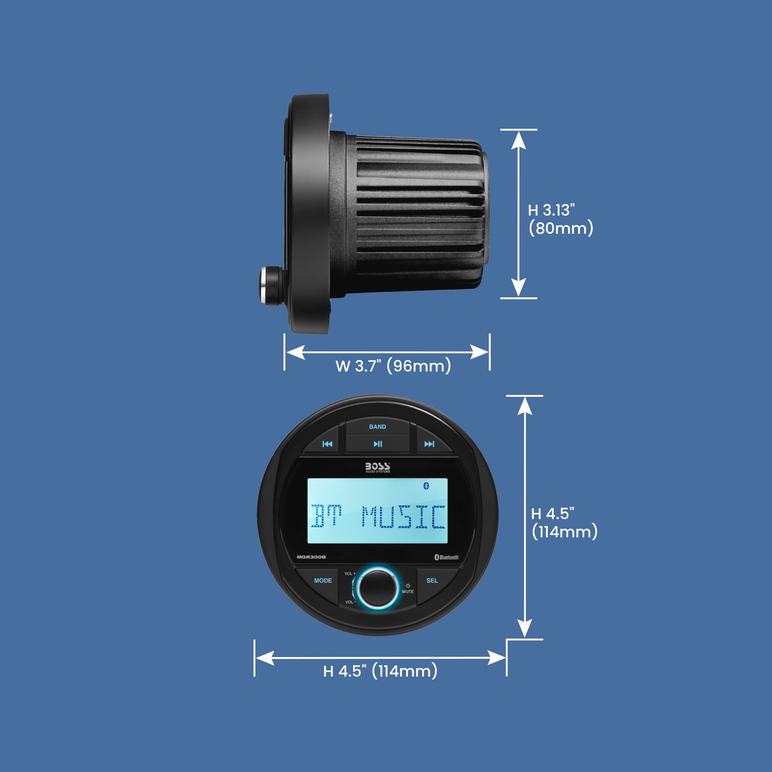 BOSS Audio Systems MGR300B Marine Boat Stereo Gauge Receiver - Bluetooth, No CD DVD Player, AM/FM Radio, IPX5 Weatherproof, USB, MP3