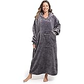 FUSSEDA Oversized Wearable Blanket Sweatshirt, Thick Warm Fleece Cozy Sherpa Hooded with Pockets and Sleeves Gift for Adult