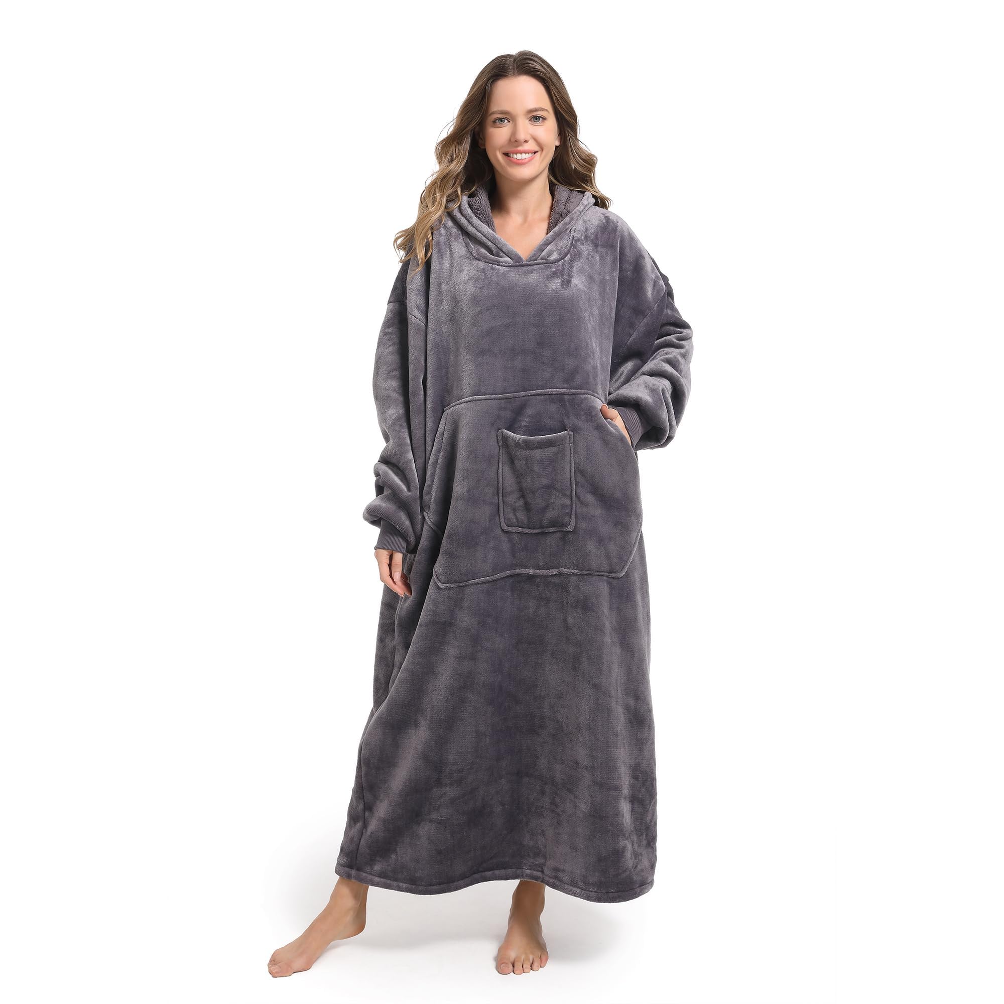 FUSSEDA Oversized Wearable Blanket Sweatshirt,Super Thick Warm Fleece Sherpa Cozy Blanket Hoodie with Pockets&Sleeves for Adult Kids