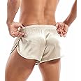 AMY COULEE Mens Sexy Satin Shorts Large Split Side Boxers Silky Pajamas Sleepwear with Pouch Liner