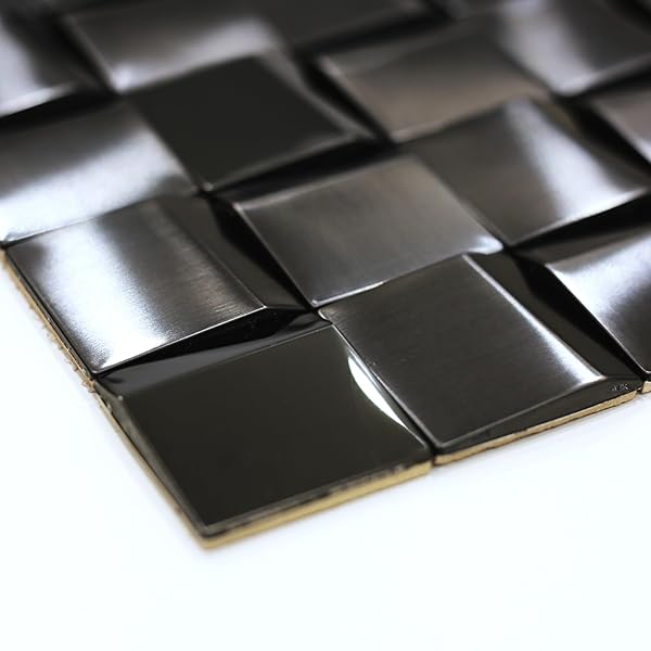 ELEPHANTILE 5 SHEETS BLACK TILES METAL MOSAIC WALL BACKSPLASH TILE 3D WALL PANELS [5 SQ.FEET]