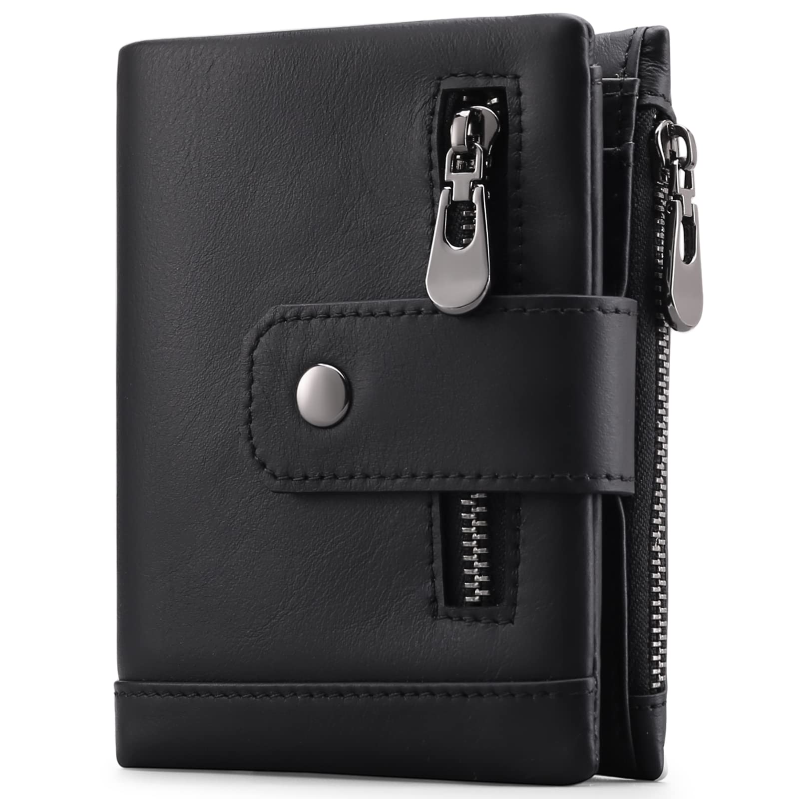 SENDEFN Mens Wallet RFID Blocking Genuine Leather Bifold Compact Wallets for Men with Zipper Coin Pocket