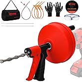 【New】35 FT Double Mode Drain Snake Tools, 11-in-1 Drain Auger for Sink and Drain Unblocking, Plumbing Snake for Kitchen, Bath