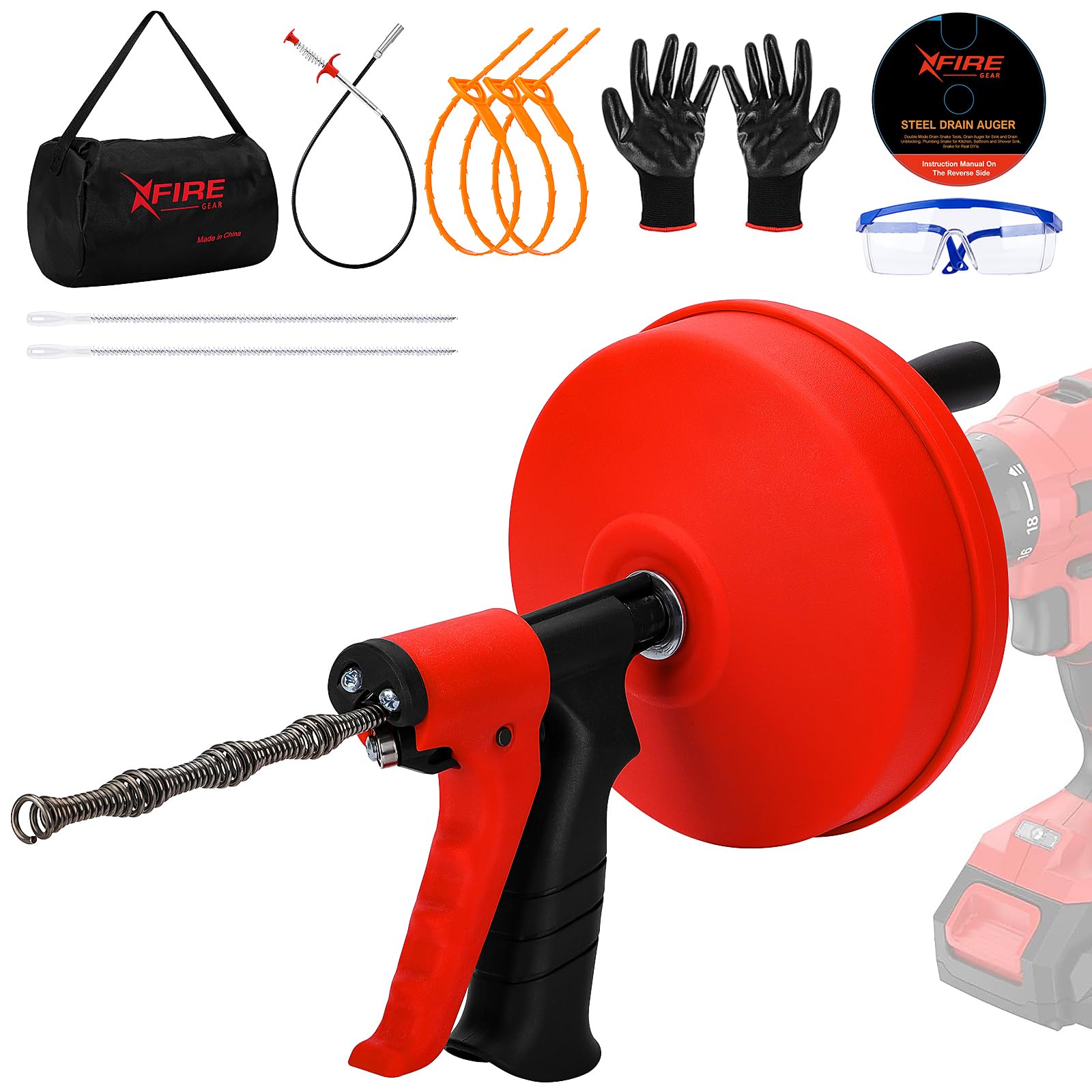 Photo 1 of 50 FT Double Mode Drain Snake Tools, 11-in-1 Drain Auger for Sink and Drain Unblocking, Plumbing Snake for Kitchen, Bathrom and Shower Sink, Snake for Real DYIs?Upgraded?