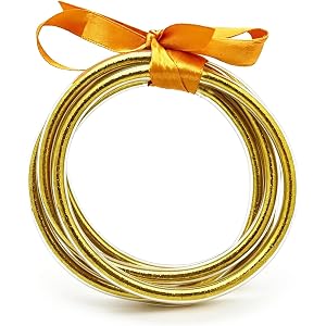 SheSira Glitter Jelly Bangle Bracelets for Women Layered Wrap Silicone Bangles with Satin Bow, Waterproof Stackable Summer Be