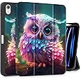 Tuiklol Case for iPad Air 11'' (M3 2025/M2 2024) 6th Gen/iPad Air 10.9 inch 5th/4th Gen 2022 2020 Release with Pencil Holder,Slim Protective Auto Sleep/Wake Trifold Stand Tablet Cover,Rainbow owl