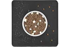 Ptlom Pet Placemat for Dog and Cat, Waterproof Non-Slip Bowl Mat Prevent Food and Water Overflow, Puppy Dish Feeding Mats Suitable for Medium and Small Pet, Silicone (13" *13", Black)