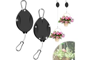 NIUYOU 2024 Plant Pulleys for Hanging Plants,Auto Raise and Pull Down,Heavy Duty Retractable Plant Hangers,Auto Raise and Pull Downm,Adjustable Hook for Garden Baskets Pots to Water Bird Feeder(2 Packs)