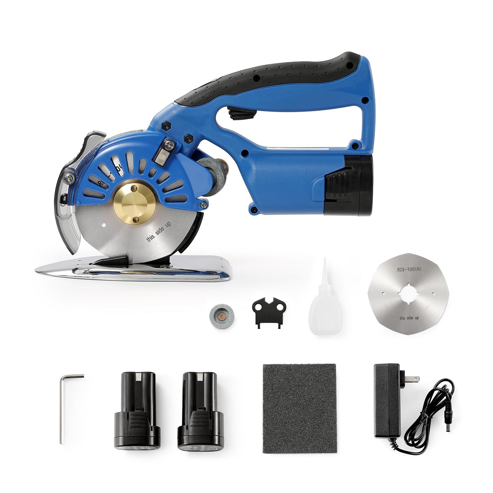 Photo 1 of VEVOR Fabric Cutter, 5-Speed Cordless Electric Rotary Fabric Cutting Machine, 1.1" Cutting Thickness, Octagonal Knife, with Replacement Blade and Battery Charger, for Multi-Layer Cloth Fabric Leather