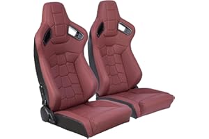 WIILAYOK 2 Pack Racing Seats, Universal PVC Leather Bucket Seats with Dual Lock Sliders for Front-Back Adjustment - Automotive Racing Seats for Cars, Burgundy, Red