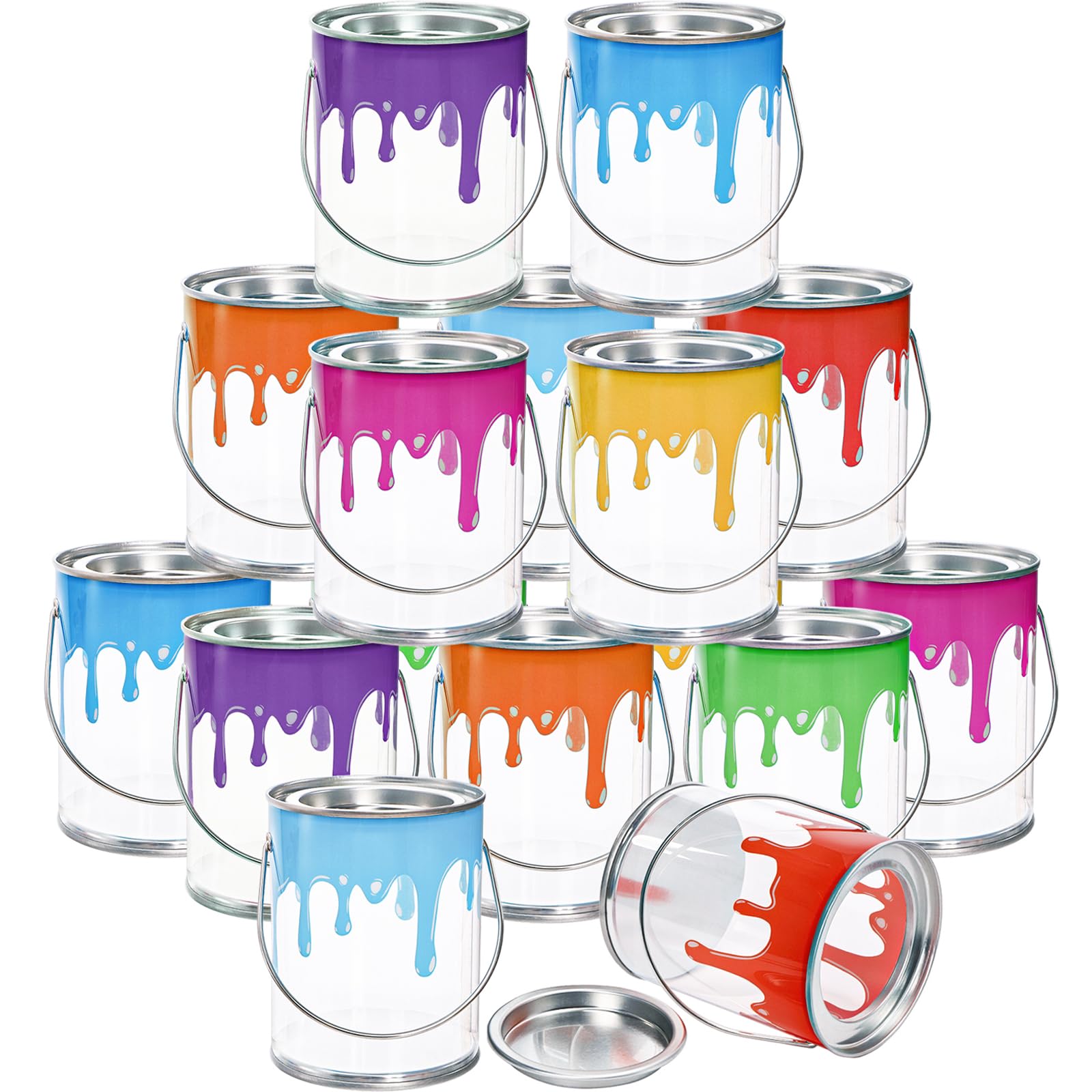 Photo 1 of WUWEOT 16 Pack Mini Clear Paint Cans, 1/2 Pint Plastic Empty Paint Buckets, 2.8" x 3.6" Party Favors Candy Containers, Art Paint Supplies with Metal Lids for Art Parties Weddings Birthdays Picnics