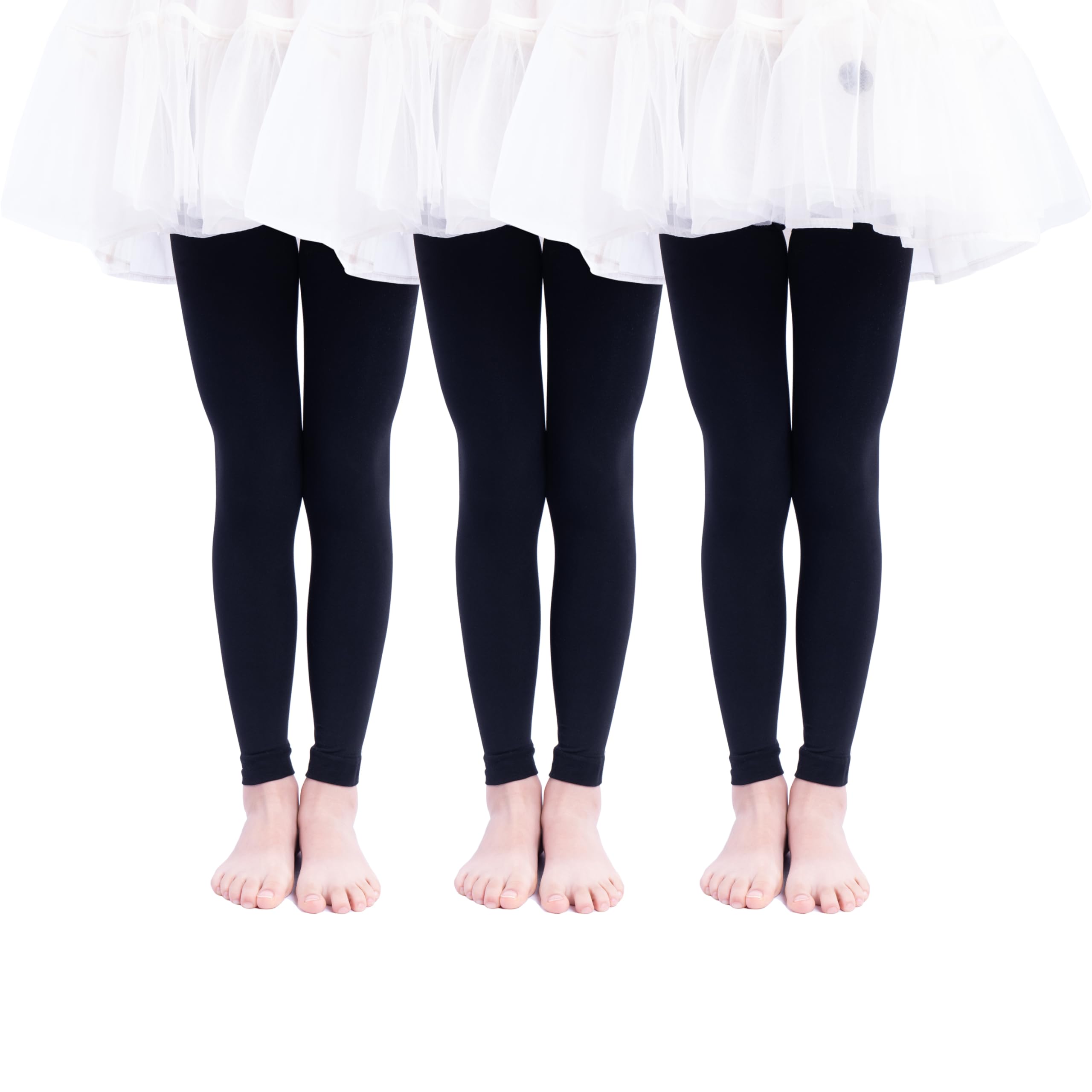 Photo 1 of Paralinda 3 Pairs Girl's Microfiber Footless Tights, Girls Dance Tights Footless (Black, 8-10)