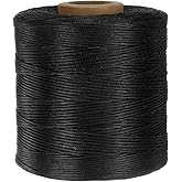 uxcell 300D 1.2mm Flat Waxed Thread 547 Yards Polyester Leather Sewing Waxed String Hand Stitching Waxed Cord for Leather Stitching Sewing Bookbinding DIY Craft Black