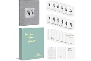 AI BEI PARENT CO. Baby Inkless Milestone Cards Hand Casting Kit Ink Print Hand and Footprint Kit Dog or Cat Pet Paw Print Kit Baby Newborn Footprint Kit Photo Album Keepsake Book Feet Stamp (Green Gift Box + Album)