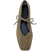 VorisVina Lace Up Square Toe Ballet Flats for Women Cute Bow Slip On Mary Jane Flats Casual Ballerina Shoes