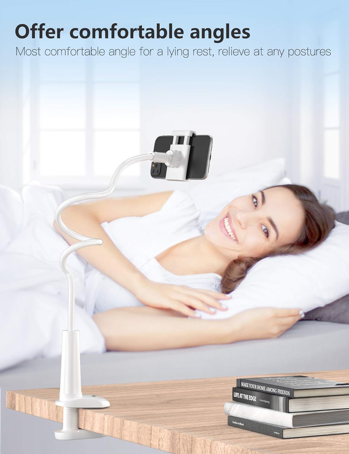 TRYONE Gooseneck Phone Holder Stand for Bed Flexible Arm Adjustable Cell Phones Mount Clamp on Desk Compatible with iPhone 12 Pro 12 11 Pro Xs 8 7 6 - Image 3