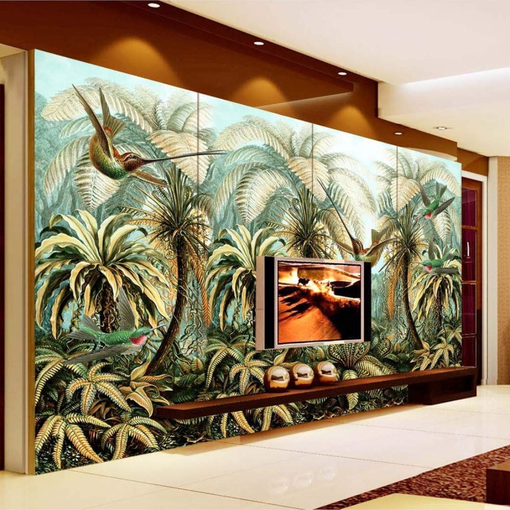 Steaean Tapete Wandbild Handgemalte Wandbild Tropischer Wald Vogel
