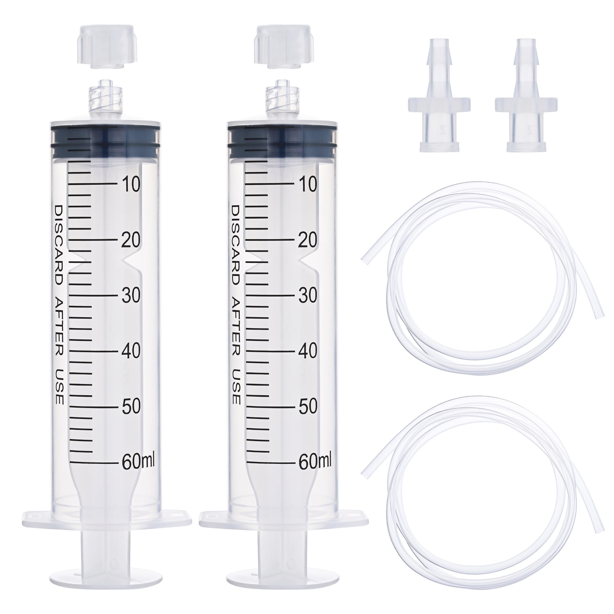Photo 1 of 2 Pack 60ml Luer Lock Syringe with 39" Tube, Large 60cc Plastic Syringe for Liquid, Oil, Feeding, Watering