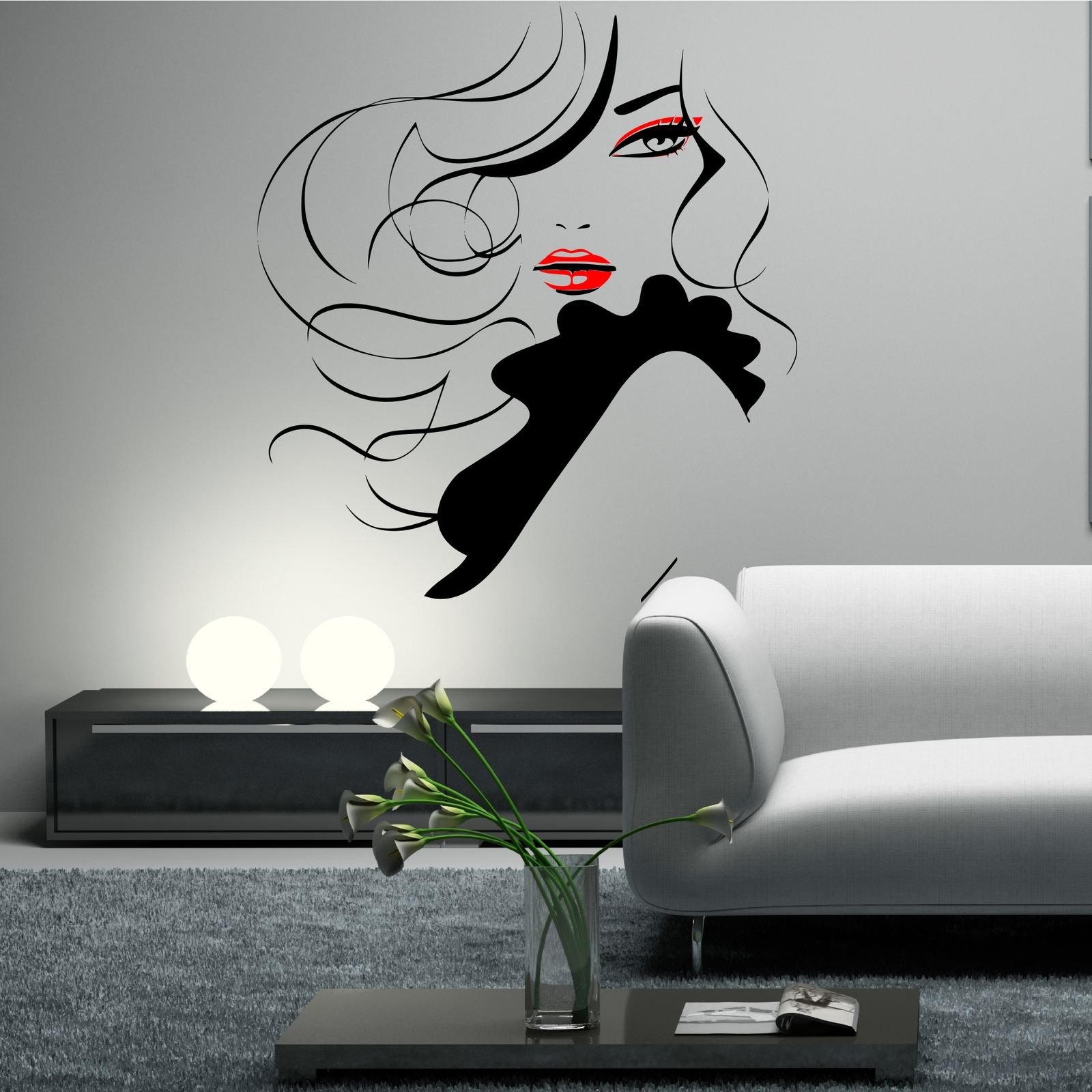 Pin Up Girl Women Modern Hair Salon Wall Sticker Decal Mural Transfer Stencil WSD588
