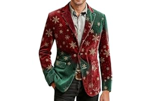 Mens Corduroy Blazers Ugly Christmas Print Thick Blazer Jackets Single Breasted Slim Fit Casual Party Xmas Suit Coats