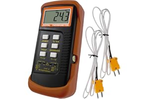 Thermocouple Thermometer Digital K Type Thermometer HVAC Thermometer Dual Temperature Meter with 2 Thermocouples, MAX/MIN/AVG