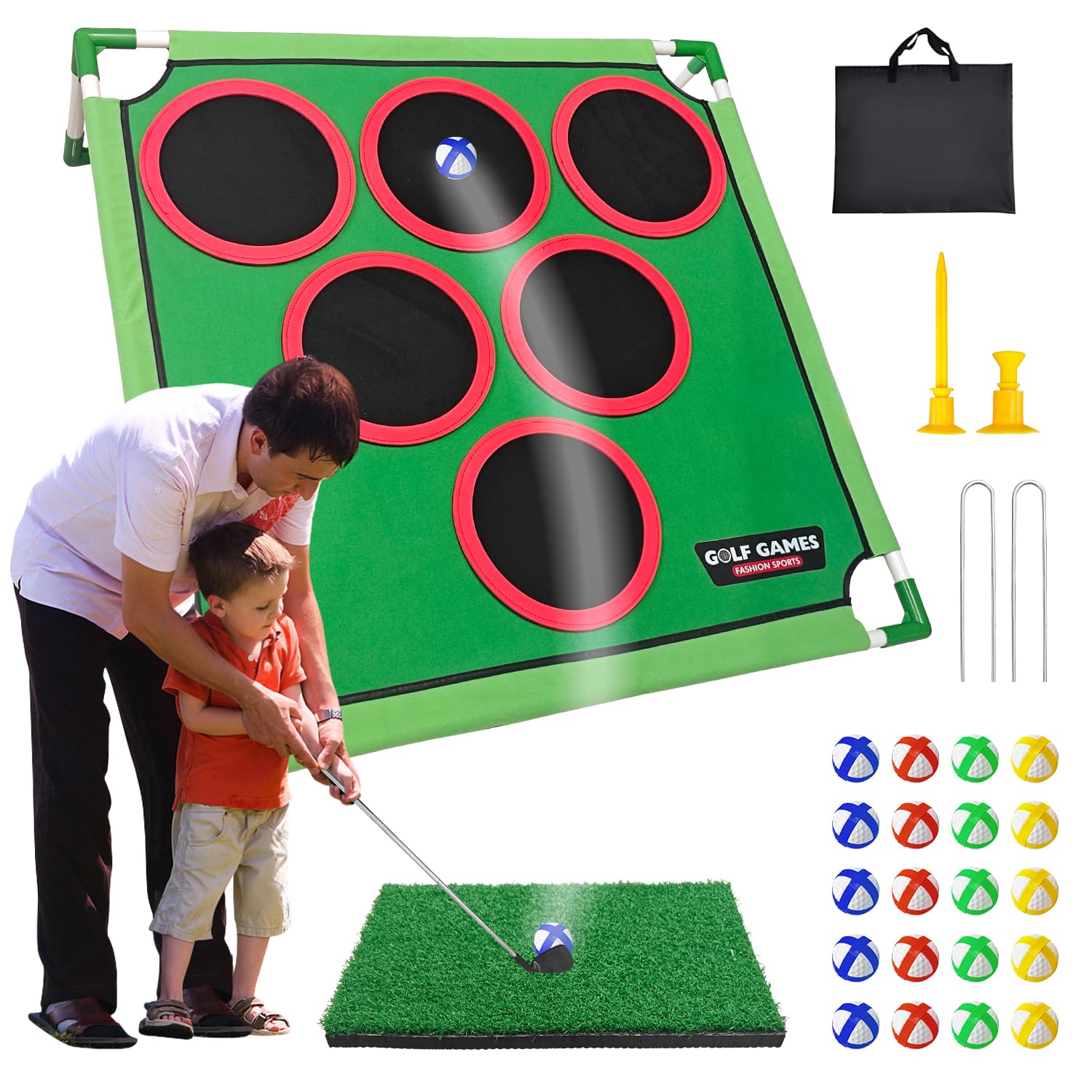 Photo 1 of AERKINE Battle Golf Game - Golf Chipping Game with 20 Golf Balls, Putting Mat, Golf Putter and Carrying Bag - Easy Assembly, Home Golf Games for Adults and Teenagers Outdoor & Indoor