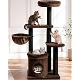 Purrlato 52" Cat Tree Tower for Large Cats, Modern Corduroy, Stable Base | 22.8" Stable Wide Base, 15" Oversized Top Perch, Bamboo Condo &amp; Deep Hammock, Sisal Posts, for Large &amp; Multi-Cat, Odor-Free
