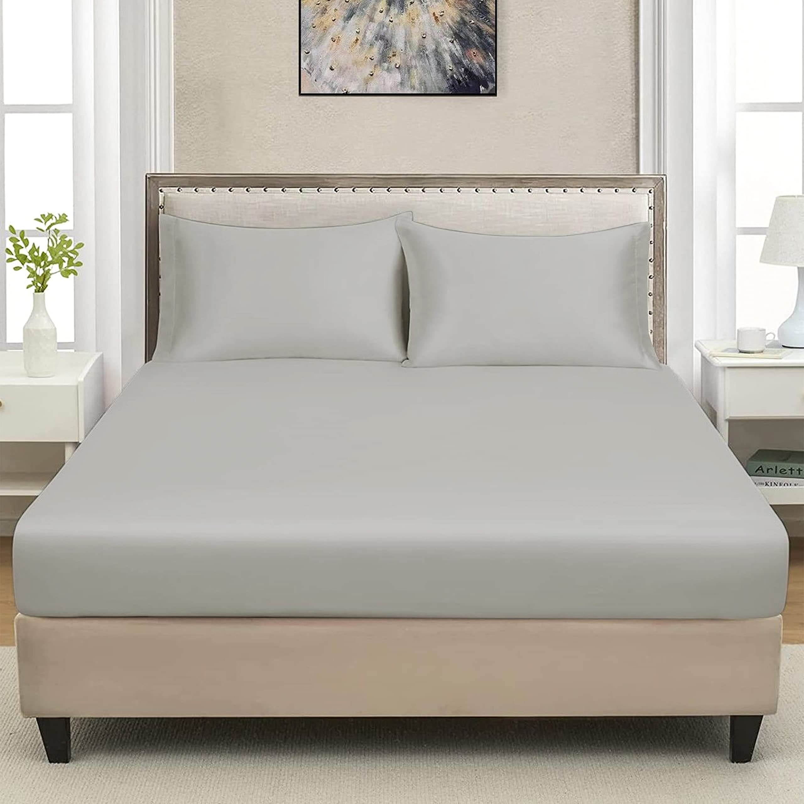 CHARKHAH Polycotton Flat Sheets with Single Double King Size Bed Ultra Soft Plain Top Sheet Dyed in Trendy Colors Hotel Collection Sheets Ideal for Winter & Summer Bedding (Silver, King) — image 1