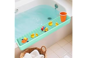 QURAS Bathtub Splash Guard for Kids – 31.5 Inch Silicone Water Guard with Suction Cups, Bath Toy Holder Surface Prevents Spills and Messy Floors (Mint Green, 31.5 Inch)
