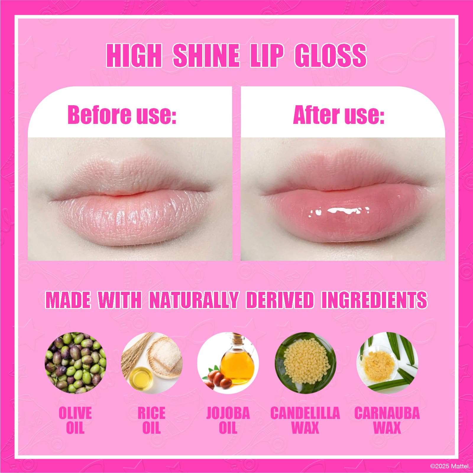 Barbie 7 Piece Plant Based Lip Gloss, Girls Party Favors, First Makeup Set for Girl, Perfect for Parties, Sleepovers, and Birthday Gifts, Ages 3+, by Townley Girl